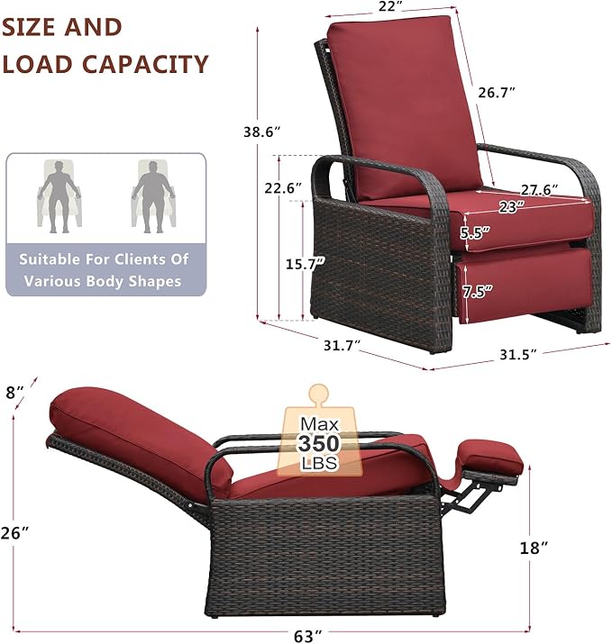 Outdoor Recliner, Aluminum Frame Patio Chaise Lounge Chairs - Image 2