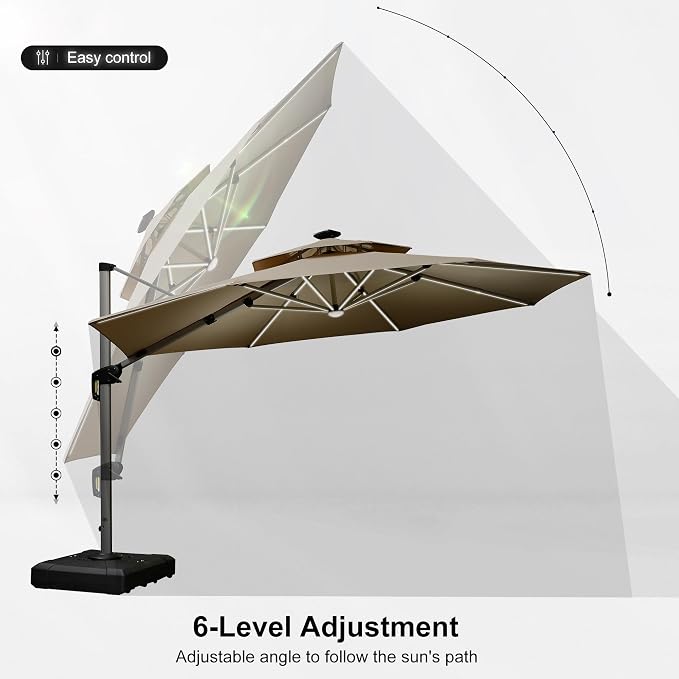 PURPLE LEAF Cantilever Umbrella 12ft Solar LED Light Double Top, Support to - Image 8