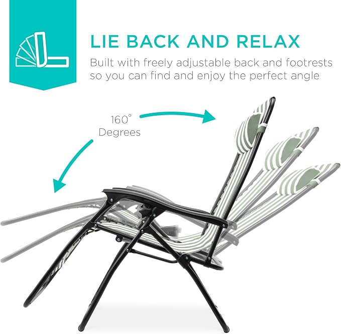 Best Choice Products Set of 2 Adjustable Steel Mesh Zero Gravity Lounge Chair - Image 4