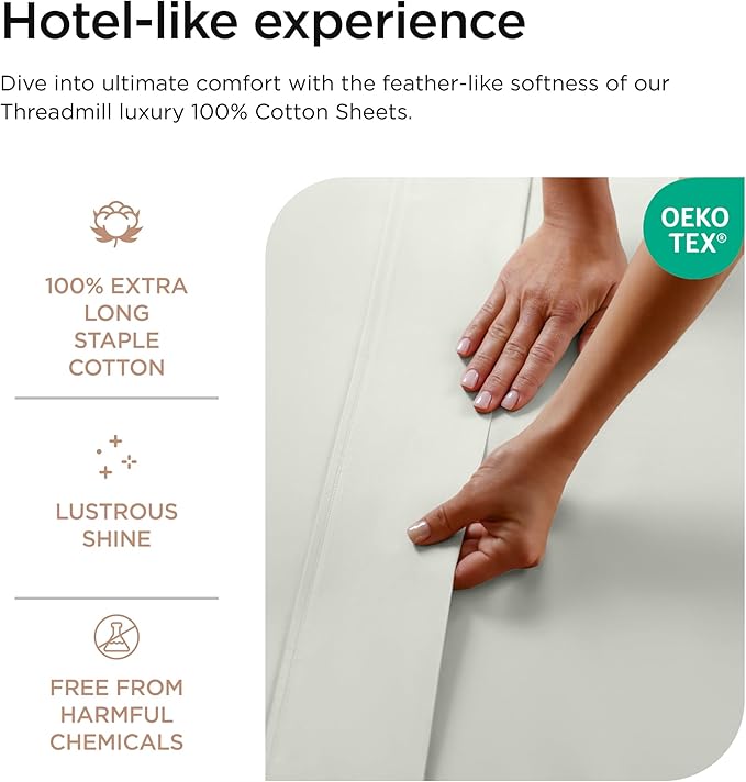 Threadmill Luxury 800 Thread Count 100% Cotton Sheets - Sateen Weave Twin XL Bed-Sheets, Better Than Egyptian Cotton,3 Pc Solid Bedding Set (Light Grey), Fits 15" Deep Pocket