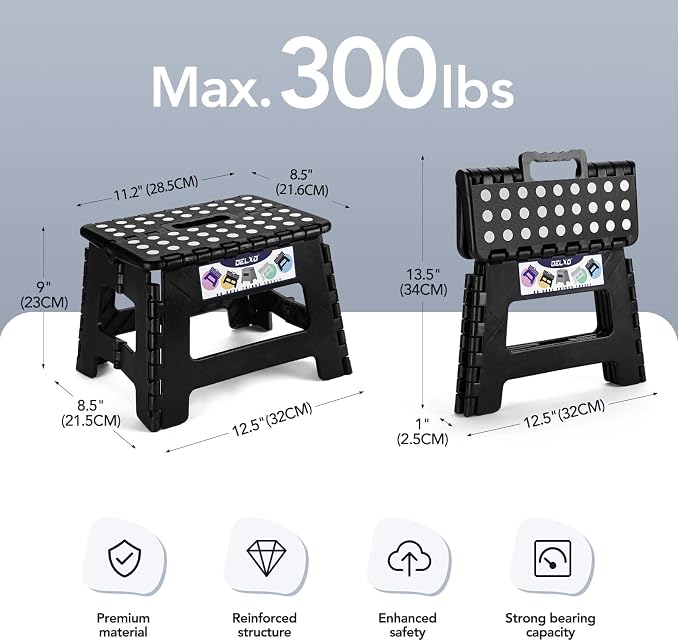 Delxo 9 Inch Kids Step Stool, 300 Lbs Folding Step Stool - Image 2