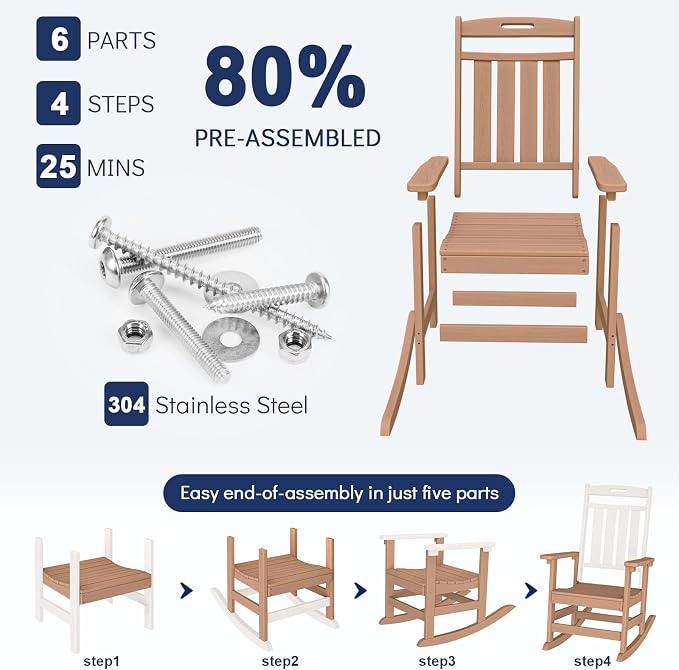 Oversized HDPE Outdoor Rocking Chair, All-Weather Resistant, Teak | Heavy Duty - Image 9