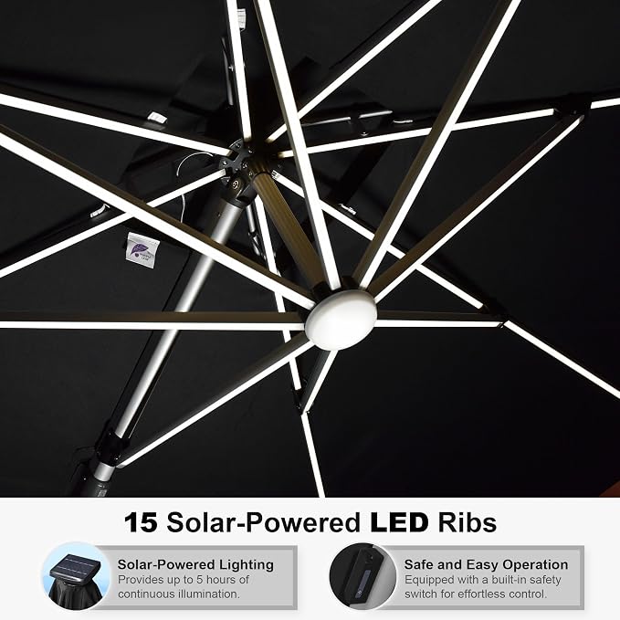 PURPLE LEAF Cantilever Umbrella 9' X 12' Double Top Solar LED Light, Stays - Image 5