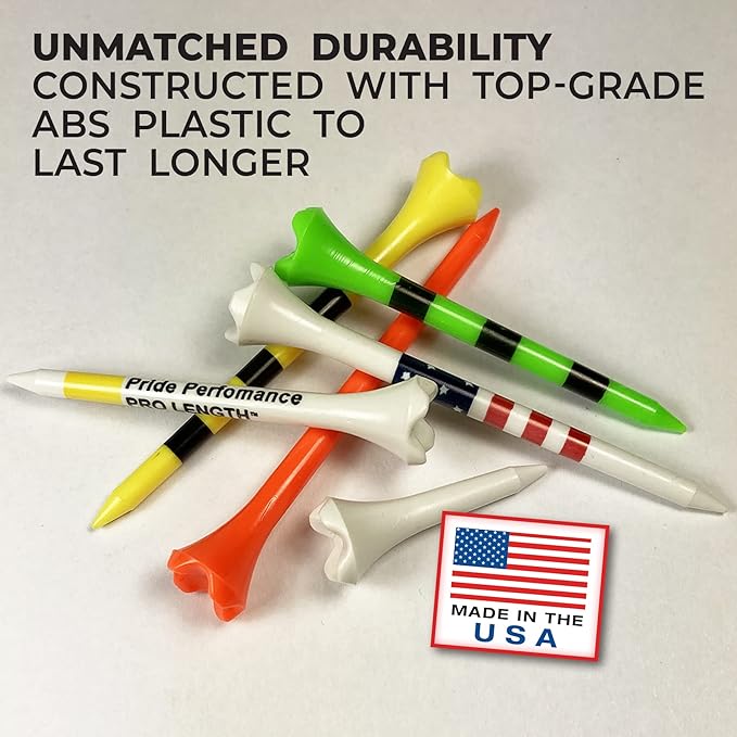 Pride Golf Tee Performance Plastic Golf Tees - Stars and Stripes - 30 Count, 2-3/4 Inch - Improve Distance and Accuracy