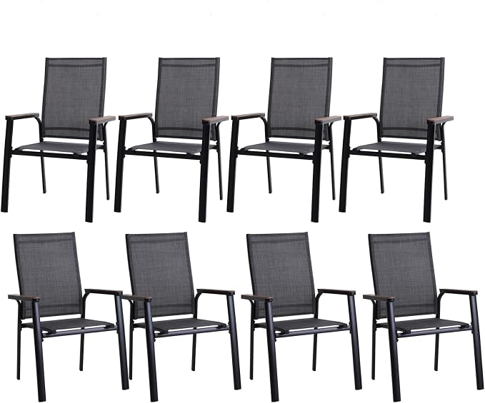 PHI VILLA Outdoor Stackable Dining Chairs Set of 8 w/Aluminum Frame, by PHIVILLA