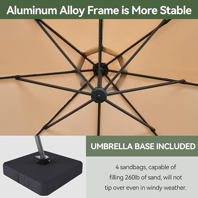 Aoxun 11 FT Cantilever Umbrella, Patio Large Aluminum Offset Umbrella Windproof - Image 4