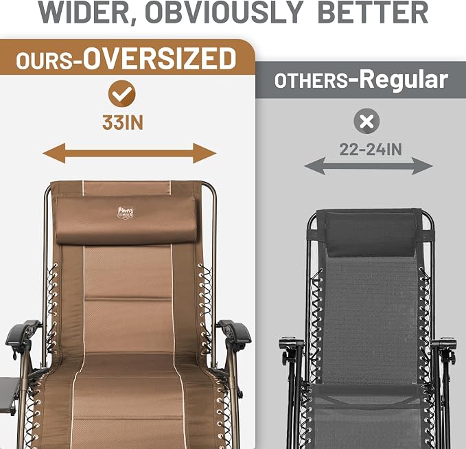 TIMBER RIDGE Oversized Zero Gravity Chair, 33In Wide XXL Zero Gravity Reclining - Image 4