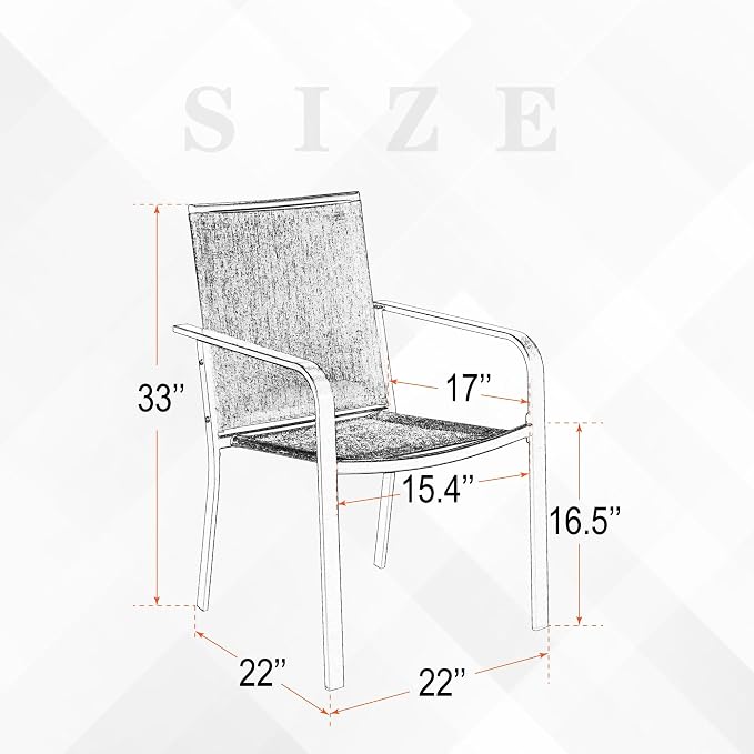 Anmutig Stackable Outdoor Dining Chairs Set of 4, Textilene Fabric, Breathable - Image 3