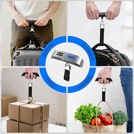Luggage Scale Dr.meter Travel Essentials Luggage Weight Scale Backlight LCD Display 110lb/50kg Electronic Balance Digital Postal Travel Accessories with Rubber Paint Handle Temperature Sensor Silver