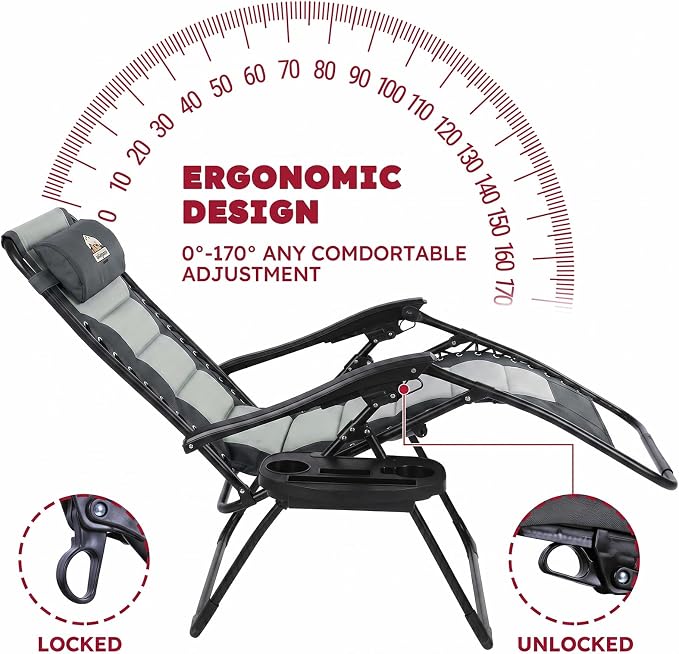 Colegence Oversized Padded Zero Gravity Chairs, 0-170° lock, removable side - Image 4