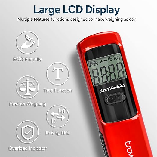 Battery-Free Luggage Scale, Suitcase Scale for Travel, 110 lbs/50 kg, Portable Handheld Weight Scale, No Batteries Needed