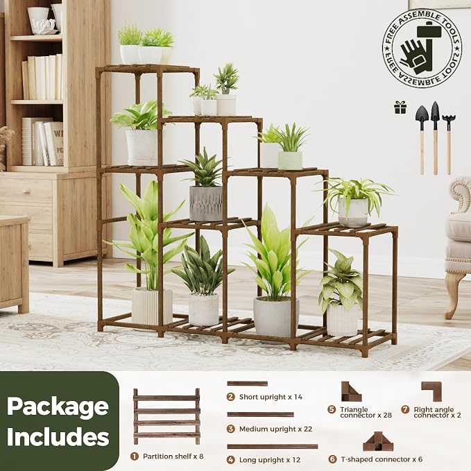 Bamworld Tall Plant Stand Indoor Wood Plant Shelf Outdoor Tiered Plant Rack | - Image 7