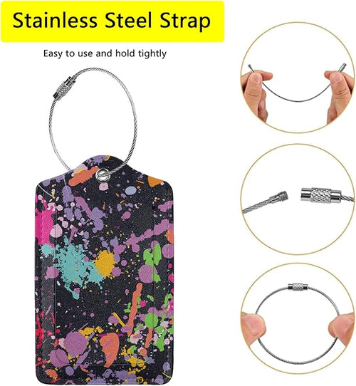 2 Pack Colorful Pop Art Luggage Tags for Suitcases, Cool Leather Luggage Tag for Travel, Bag Tag Privacy Name ID Card Bag Labels for Friends Adults Kids Tourists
