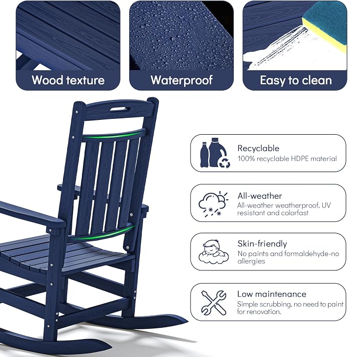 Oversized HDPE Outdoor Rocking Chair Set of 2, All-Weather, Extra Large & Extra - Image 7