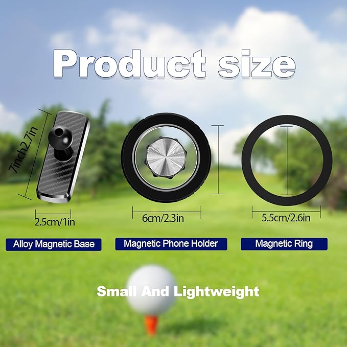 Magnetic Phone Holder for Golf Cart, Car, Gym & Home Strong Magnet Mount with 360° Adjustable Rotation Anti-Slip Rubberized Base Compatible with iPhone & Android with Magnetic Ring Gifts for Golfers