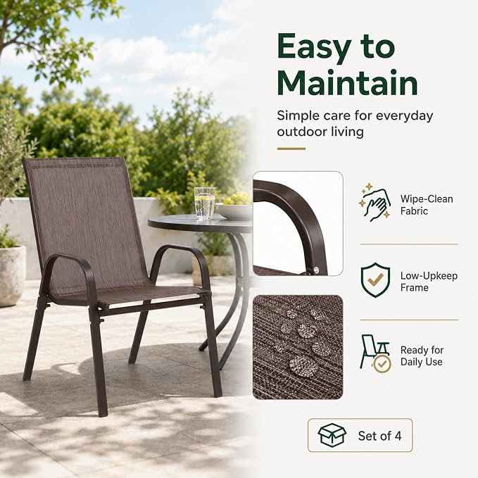 Majnesvon Outdoor Patio Chairs Set of 4, Stackable Patio Chairs, Front Porch - Image 7