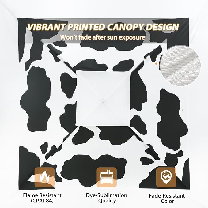 EAGLE PEAK 13x13 Pop Up Canopy Tent, Auto Extended Eaves, Cow Print | Easy Setup - Image 6