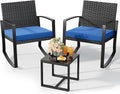 Qsun 3 Piece Patio Bistro Set Patio Furniture Set Outdoor Wicker Rocking by Qsun