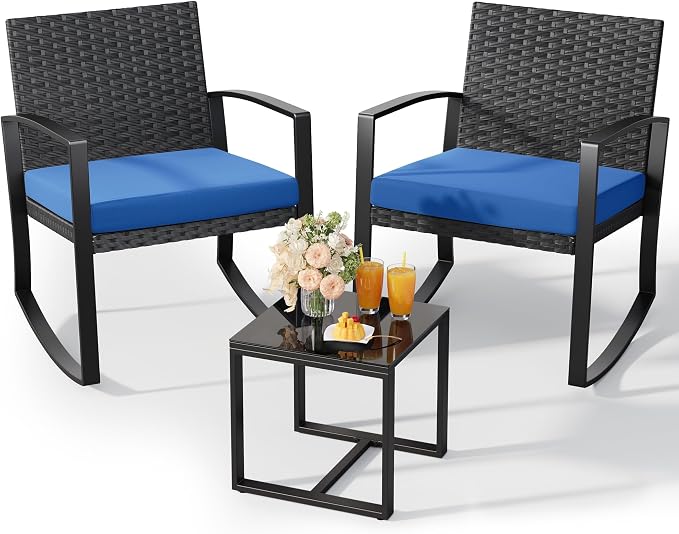 Qsun 3 Piece Patio Bistro Set Patio Furniture Set Outdoor Wicker Rocking by Qsun