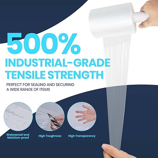 ADHES Handheld Stretch Film, 2 Rolls 100mm x 150m, Heavy Duty Plastic Wrap for Packaging, Moving, and Storage