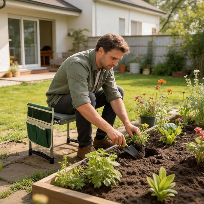 Garden Kneeler and Seat with 11.5" Wide Pad, Foldable Garden Stool with 2 Tool - Image 2