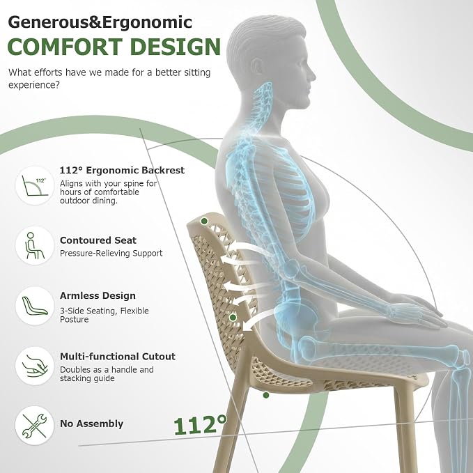 4 Pack Outdoor Patio Chairs, Plastic Dining Chairs, No Assembly, Plastic Chairs - Image 5