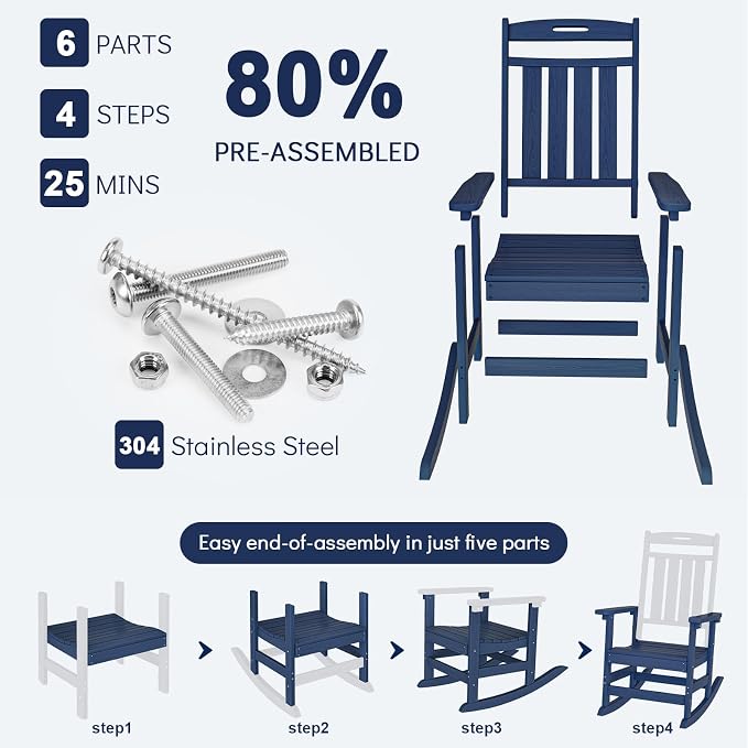 Oversized HDPE Outdoor Rocking Chair, All-Weather Resistant, Extra Large & - Image 9
