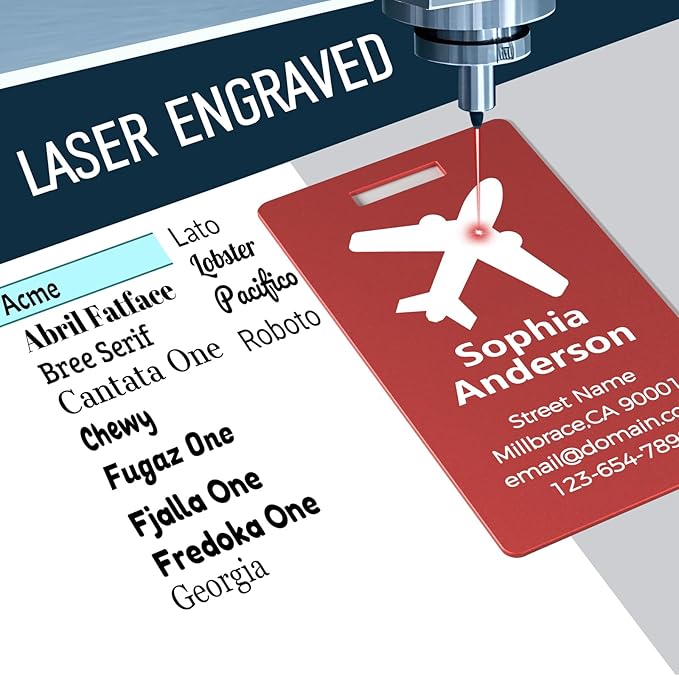 Personalized Metal Luggage Tags, Custom Suitcase Aluminum Name Tags with 5.9in Steel Ring, Laser Engraved Text and Logo, for Travel Gift, Baggage, Golf Bag (Red)