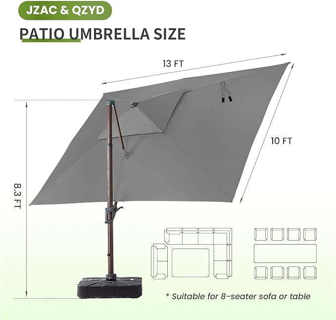 JZAC & QZYD 10x13 FT Cantilever Offset Patio Umbrella - Image 4