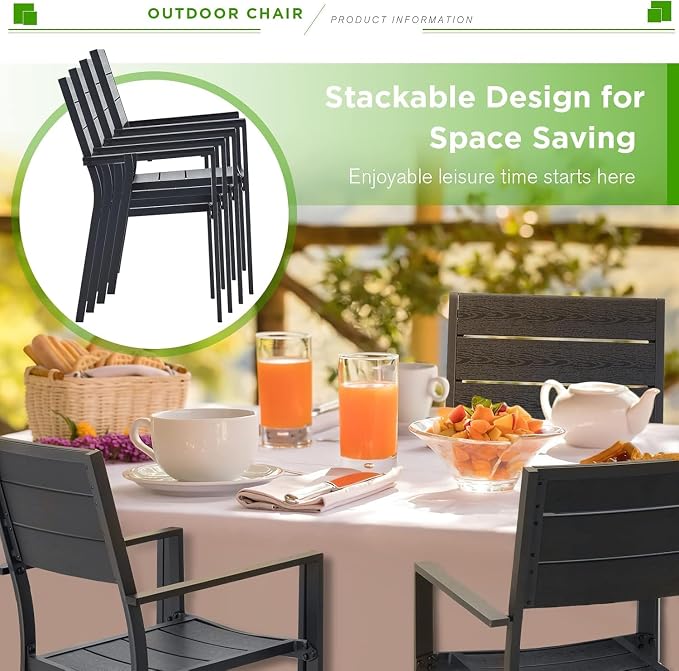 AECOJOY 4 Pieces Outdoor Dining Chairs, Aluminum Frame Stackable Patio Chair - Image 4