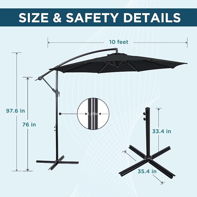 10FT Outdoor Offset Umbrella, Cantilever Patio Umbrella - Image 2