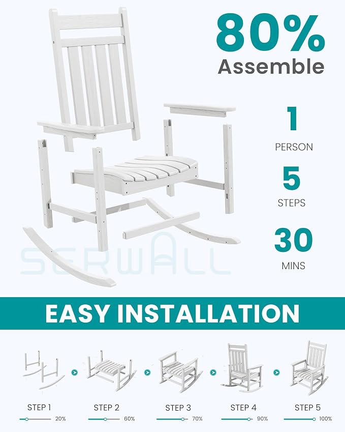 SERWALL Outdoor Rocking Chair, Oversized Rocking Chair - Image 6
