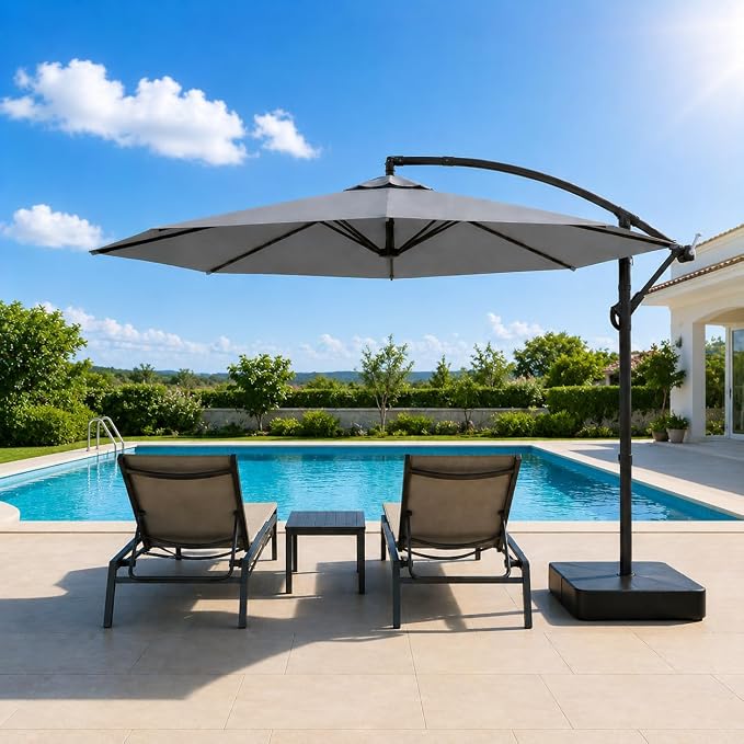 10FT Patio Umbrella with Base, Outdoor Umbrella Pool Umbrella Cantilever - Image 8