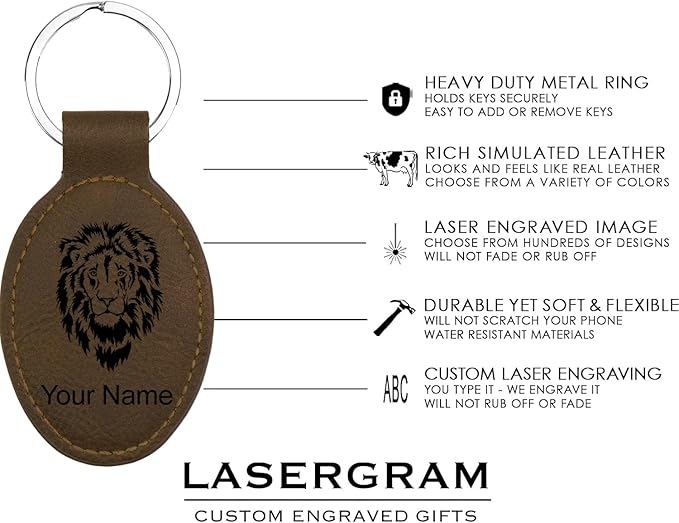 LaserGram Oval Keychain, Off Road Racer, Personalized Engraving Included (Chocolate Brown)