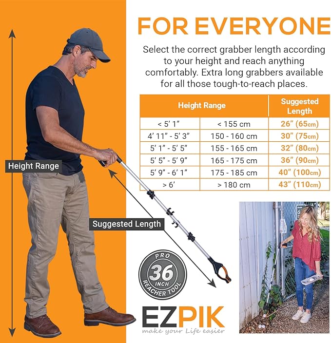 EZPIK Pro 36" Flexible Folding Grabber Tool for Elderly + Magnets, Reacher for Disabled & Seniors Heavy Duty Rotating Grippers for Reaching Underneath, Trash Grabbers & Pickers for Mobility