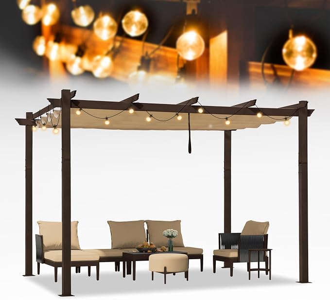 PURPLE LEAF Metal Pergola 10' x 12' Outdoor Rectangle Canopy, UV fabric by PURPLELEAF