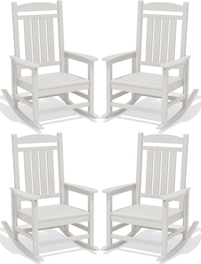 Oversized Outdoor Rocking Chairs Set of 4, HDPE Porch Rocker by KINGYES