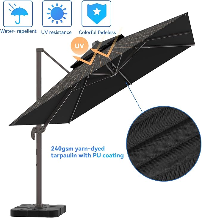 10x13FT Black Cantilever Outdoor Patio Umbrella - Image 2