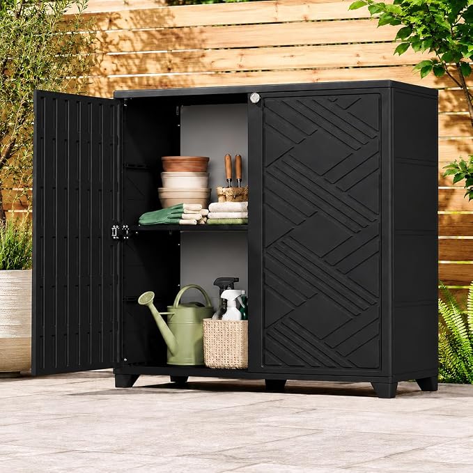 ADDOK Outdoor Storage Cabinet, 60 Gallon Waterproof Resin Patio Storage Cabinet by ADDOK