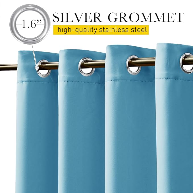 NICETOWN Weighted Curtains for Patio Waterproof W66xL84 Teal Blue 2 Panels | - Image 2
