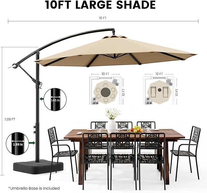 10FT Cantilever Offset Outdoor Patio Umbrella - Image 8