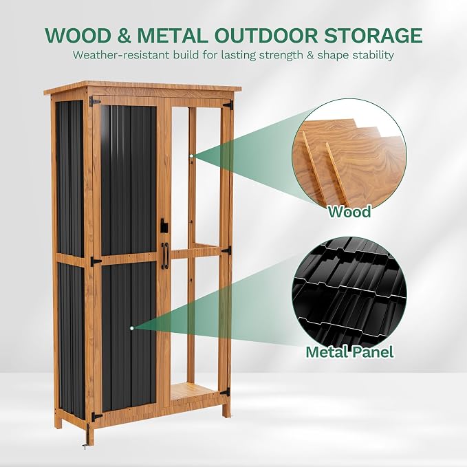Devoko Metal & Wood Weatherproof Garden Storage Tall Shed - Image 3