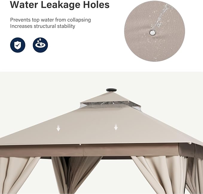 10'x10' Outdoor Gazebo with LED Lights, Metal Heavy Duty Patio Canopy Tent with - Image 5