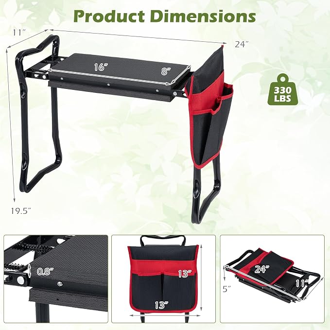 2-in-1 Garden Kneeler and Seat, Folding Garden Seat w/EVA Foam Kneeling Pad & - Image 2