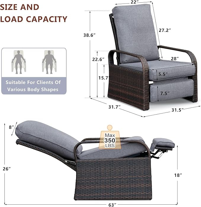 Outdoor Wicker Recliner Chair - Image 2