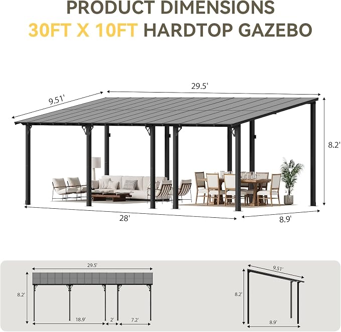 Aoxun 30’x10’ Gazebo for Patio, Gazebo Pergola - Image 2