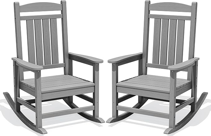 Oversized Outdoor Rocking Chair Set of 2, Porch Rockers, Light Gray | by KINGYES