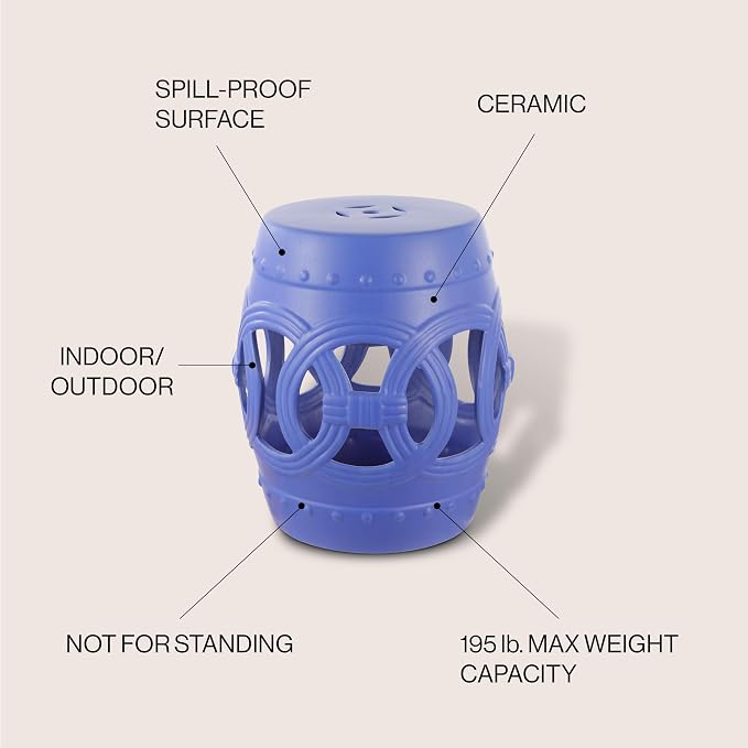 JONATHAN Y Lucky Coins 16" Ceramic Garden Stool Side Table, Matte Blue | - Image 4