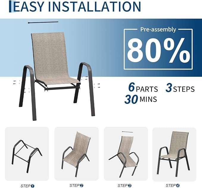 IDEALHOUSE Stackable Patio Chairs, Textilene Fabric Outdoor Dining Chairs - Image 5
