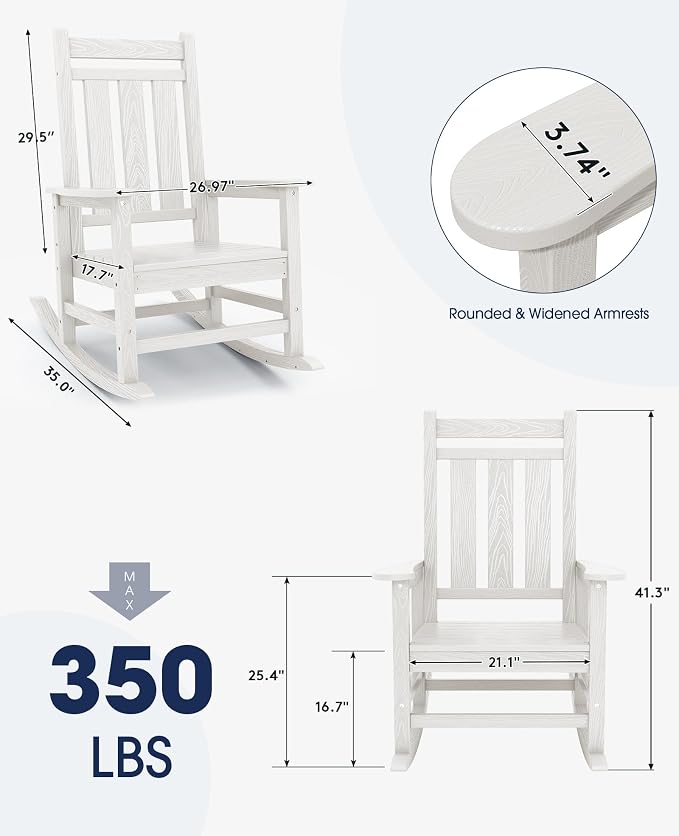 Oversized Outdoor Rocking Chair Set of 4, HDPE Patio Rockers - Image 3